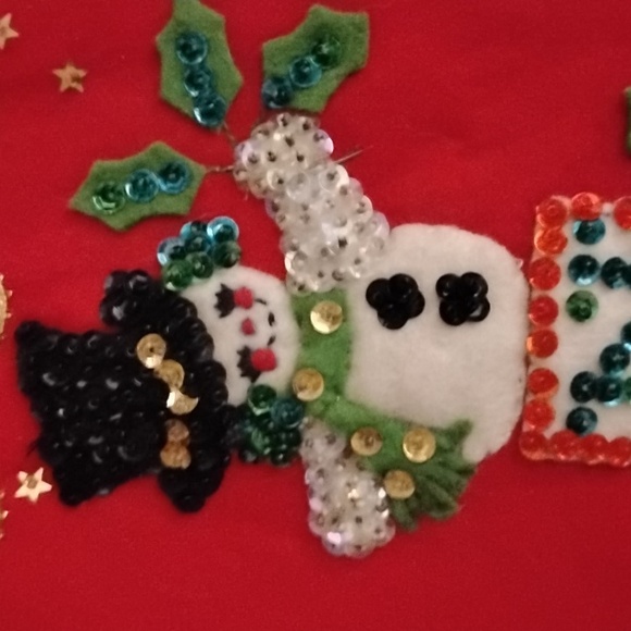 Nostalgic Vintage Antique Handmade Snowman Christmas Stocking With Sequins - Picture 5 of 6